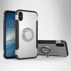 iPhone XS / X 360 Rotating Ring Stand Hybrid Case with Metal Plate (Silver)
